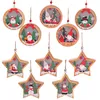 LED light Christmas Tree Star Wooden Pendants Ornaments Xmas DIY Wood Crafts Kids Gift for Home Christmas Party Decorations