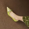 샌들 여성 펌프 파티 드레스 슈즈 6.5cm 진주를 가진 높이 힐, 뾰족한 발가락 녹색 펌프 신발 끈에 아늑한 특허 가죽