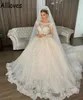 Dubai Arabic Princess Ball Gown Wedding Dresses With Long Sleeves Luxury Sequins Beaded Lace Appliqued Bridal Gowns Puffy Skirt Long Train Vestidos De Novia CL0804