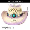 Berets Pink Cowboy Hat Panama Hand-woven Hollow Straw Summer Vacation Beach Female European And American Style Outdoor Sun HatBerets