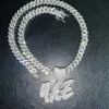 Custom Name Brush Letters Pendant With Heart Clasp Necklace Iced Out Letters Pendants 9mm Cuban Chain for Men Women