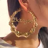 Hoop Huggie Punk Altın Gümüş Renk Büyük Yuvarlak Bambu Küpe Kadınlar için Babygirl Mektup Dairesi Kişilik JewelryHoop Kirs22