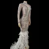 Sparkly White Feather Tail Dress Women Evening Prom Celebrity Party Birthday Abiti lunghi Cantante Costume di scena 220812