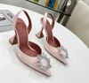 2022Luxury Designer Sandals High Heeled Shoes Amina Muaddi Begum Bow Crystal-embellished Buckle Pointed Toesl Sunflower Sandal Summer Footwear 10cm