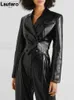 Lautaro automne court élégant luxe noir léger faux en cuir blazer à manches longues vestes et manteaux en cuir femme poitrine double poitrine l220801