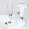 Orecchini Collana Set di gioielli color oro Zircone blu Costume di cristallo bianco per donna Pietre Bracciale ad anello a forma di farfalla