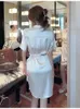 Festklänningar Summer Women Shirt Dress 2022 Chic Fashion Satin Acetate Slim Belt Mini Formal Vestidosparty