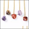 Arts And Crafts Irregar Round Natural Stone Pendant Necklace Amethyst Lapis Rose Quartz Crystal Gold Wrap Wire Necklaces Sports2010 Dh1Xv