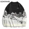 Gonthwid Snow Mountain Sticked Jumper Sweaters Streetwear Mens Hip Hop Harajuku Pullover Knitwear Topps Fashion Knit Outwear Man 220817