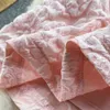 Spring Summer Sweet Hollow Out Lace Pink Dress Women O-Neck Flare Sleeve Ruffles Emboridery Jacquard Dress 2022