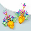 Dangle & Chandelier Colored diamond alloy diamond-encrusted flower earrings European and American cross-border drop-shaped glass diamond earrings