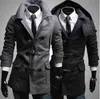 Wholesale- Men's Trendy Slim Fit Toggle Duffle Coat With Hoodie Black Grey Coats Notched Collar Windproof Stylish Dust Coat for Men Warmful T220810