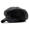 Moda Militar Cap for Women Winter Buckle Pu Flat Hat Women Hat Hat Hats Hats Black Ladies Beret Caps J220722