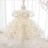 Flickans klänningar sommarfödda kläder blommig baby flicka klänning kort ärm 1: a födelsedag för spädbarn frock fest prinsessan dop