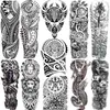 NXY Temporary Tattoo Black Maori Sleeve Tattoos for Men Women Fake Body Art Drawing Full Arm 3d Wolf Dragon Military Tatoos Show 0330