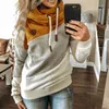 Hiver Léopard Imprimer Sweatshirts Femmes Casual Col Roulé À Manches Longues Sweats À Capuche De Mode Cordon Patchwork Femme Pulls Tops 220804