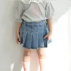 2-7t jeans saia shorts para meninas criança criança roupas bebê verão denim plissado elegante bonito doce calças 220326