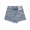 Denim shorts kvinnor sommar hög midja bokstav lapp casual mode elegant chic lady short femme 210709