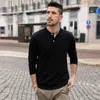 KUEGOU 100% Cotone Primavera Mens T-Shirt manica lunga Tee Henley Patchwork Collare Maglietta moda Top Plus Size ZT-88054 T220812