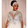 Роскошные прозрачные с длинным рукавом винтажные кружевные свадебные платья 2022 Высокая шея летние церковные свадебные платья Vestido de novia b0701x04