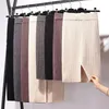 ever Autumn Winter Knitting Pencil Skirt High Waist Bodycon Split s Woman Office Mid One-step Ladies 220401