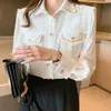 Женские поло S-XXL 2022 Spring Runway Designer White shirt Tops Модные женские твидовые лоскутные шифоновые блузки с кисточками и бисером