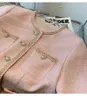 2022 outono de outono manga curta rosa rosa tweed color s￳lida bolsos de lodanela com pain￩is vestidos de peito ￺nico elegante vestidos casuais 22G186288