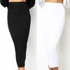 Frauen Gestrickte Bodycon Langen Rock Mode Sexy Schwarz Weiß Hohe Taille Bleistift Röcke Weibliche Elastische Club Tragen 220317