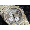 Iced Out 14k Yellow Gold Over Wrist Watch for Men Moissanite Studded Analog Round White Diamond