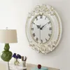 Zegary ścienne w stylu europejskim salon biały wytłoczony zegar róży wiszący dom El restauracja Mute Roman Numerals Watch Decorwallwalll