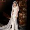 Véias de noiva v105 véu de casamento de borda de renda com blusher de dois níveis de capa longa acessória face womabridal