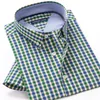 夏の男性の古典的な格子縞の半袖シャツ高品質100％の綿の軽量で快適なユースファッションシャツ220401