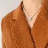 Pendant Necklaces Stainless Steel Heart-shaped Imitation Pearl Necklace Clavicle Chain P155 Vintage Plated Gold For Women Fashion JewelryPen