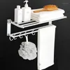 Towel Racks ORZ 2 Tier Rack With Shelf Punch Free Wall Mount Fold-able Accessories Holder Aluminum Bathroom Organizer