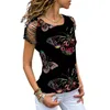 Vintage Summer Women 3D krótki rękaw Losy O wycięte ramię elegancka moda koszulka Camisetas Mujer 220628