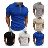 2022 été gaufre couleur unie Golf Polos T-shirt pour hommes coupe ajustée fermeture éclair revers manches courtes décontracté ajustement Polos t-shirts PLS-80