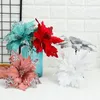 Fleurs décoratives couronnes 20 cm artificielles pour les paillettes ornées poinsettia faux bricolage de Noël décor de Noël de fleur de fleur de fleurie favorsdecorat