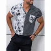 Hommes été mode tendance rayé Floral contraste couleur couture impression Hawaii décontracté chemise à manches courtes S 5XL 220615