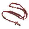 Gioielli fatti a mano collana al rosario all'ingrosso crollo di legno naturale croce cattolico a sospensione religiosa di preghiera cristiana gioielli