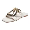 New personality chain U buckle slippers fashion square head women's sandals size 37----42