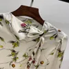 Women's Blouses & Shirts Tops Fashion Designer Blouse 2022 Spring Summer Korean Women Skew Collar Runway Flowers Print Long Sleeve Pure Silk