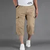 Knee Length Cargo Shorts Mens Summer Casual Cotton Multi Pockets Breeches Cropped Short Trousers Military Camouflage 220614