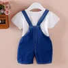 2022 Nieuwe Koreaanse cartoon baby cowboy overalls jeans jeans jongens en meisjes denim shorts Jean riem shorts groothandel retail