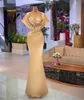 O Yellow Neck Evening Dresses Long Pärled Crystal Birthday Party Gown for Women Elegant Mermaid Robe de Soiree