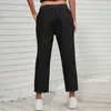 Dżinsowe dżinsy kobiety sznurka w połowie talii dziewięć punktowe dżinsowe spodnie dżinsowe vintage umyte dziurę czarne spodnie moda