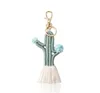 Hand woven cactus keychain bohemian floral tassel bag pendant women Key rings for Lanyard keys accessories party favor