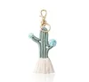 Hand Woven Cactus Keychain Bohemian Floral Tassel Bag Pendant Women Key Rings For Lanyard Keys Accessories Wholesale 757