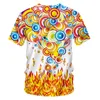 Man färgglada v hals thirt 3d tryckt personlighet tee shirt flamma annulus mens spandex tshirt grossist 220623