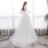 2022 New Dubai Elegant Long lace A-line Wedding Dresses Sheer Crew Neck flowers Appliques Beaded Vestios De Novia Bridal Gowns with Buttons