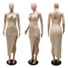 Casual Dresses Sexig paljetter Formell kl￤nning f￶r kvinnor Split Halter Backless BodyCon Party Dressescasual